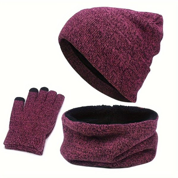 Men's Casual Scarf Set, 3-Piece Fleece Lined Winter Wrap, Soft And Warm Neck Warmer