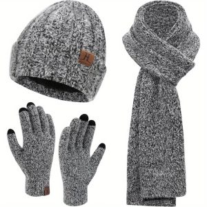 Winter Accessory Set - Fashion Scarves with Touchscreen Gloves, Fleece Lined Beanie Hat, Long Neck Scarf, and Skull Cap - Warm, Cozy, and Stylish Gifts for Women and Men