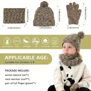 Boys Girls Winter Beanie Hats Gloves Neck Scarf Set Mittens Gifts Girls Boys