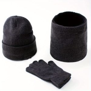 Men's Ultimate Winter Warmth 3pcs Set: Cozy Acrylic Knit Hat, Scarf & Gloves - Perfect for Outdoor Activities