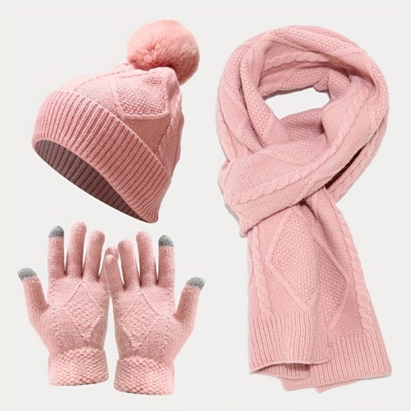 8-12pcs F set Autumn and winter monochrome warm knitted scarf, gloves, hat, three-piece set, women's outdoor cold protection, elastic hooded gloves, scarf combination