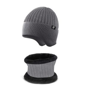 Wool Warm Ear Protection Hat Scarf Two-piece Winter Outdoor Fleece Knitted Suit For Snow Weather Warm