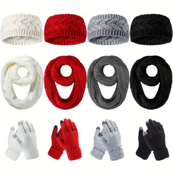 12Pcs Winter Headband Earmuff Scarf Glove Set Women Cold Weather Knit Turban Touchscreen Glove Loop Scarf Neck Warmer