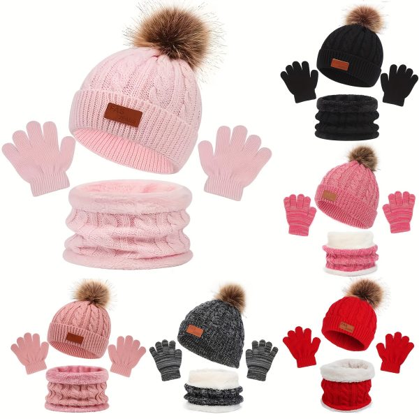 2pcs+1pair Cozy Winter Accessory Set for Kids - Hats & Caps with Knitted Lining, Warm and Soft, Suitable for 1-5 Year Old Boys and Girls, Perfect for Outdoor Play