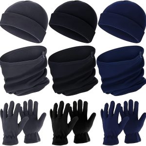 9 Pieces Spooky Winter Accessories Set - Thermal Fleece Beanies, Scarves, and Gloves for Men - Halloween Warmth Essentials for Chilly Nights Out