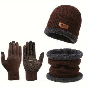 2pcs+1pair Fset Scarf, Hat And Split Finger Knitted Gloves Set For Winter, Ideal choice for Gifts