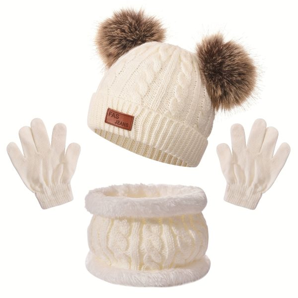 Youngsters's 3pcs Winter Set: Cozy Knit Hat, Neck Warmer & Hand Protection - Thickened for Warmth, Ideal for Holiday Gifting