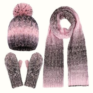 3 PCS Women Lady Fashion Warm Knitted Hat Gloves And Scarf Winter Set