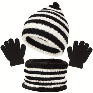 Children's Winter Hat, Scarf and Gloves Set, 2-5 Years Old Boys and Girls Knitted Wool Lined Warm Hat, Scarf and Gloves Three-piece Set