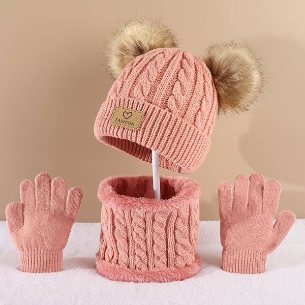 3pcs Fset Ultimate Cozy Teens Winter Wonderland Pom Pom Knit Hat, Scarf & Gloves Set - Fashionable, Soft & Warm for Boys & Girls