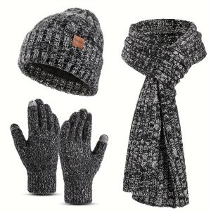 Ultra-Soft 3pcs Winter Accessory Set for Men & Women - Warm Knit Beanie, Scarf, and Gloves Combo - Perfect Gift Idea