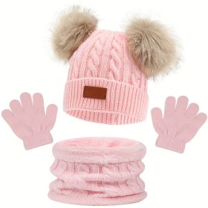 3pcs Baby's Children's Hat Scarf Gloves For Autumn And Winter, Ideal choice for Gifts