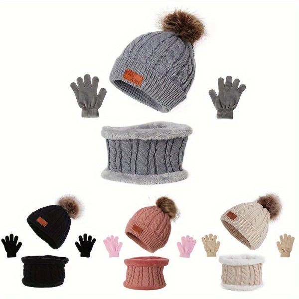 3pcs Cozy Knitted Thermal Beanie Hat, Gloves & Scarf Set for Girls Accessories - Winter Warmth Essentials for 1-5 Years Old Kids - Ideal Gift Choice for Boys and Girls